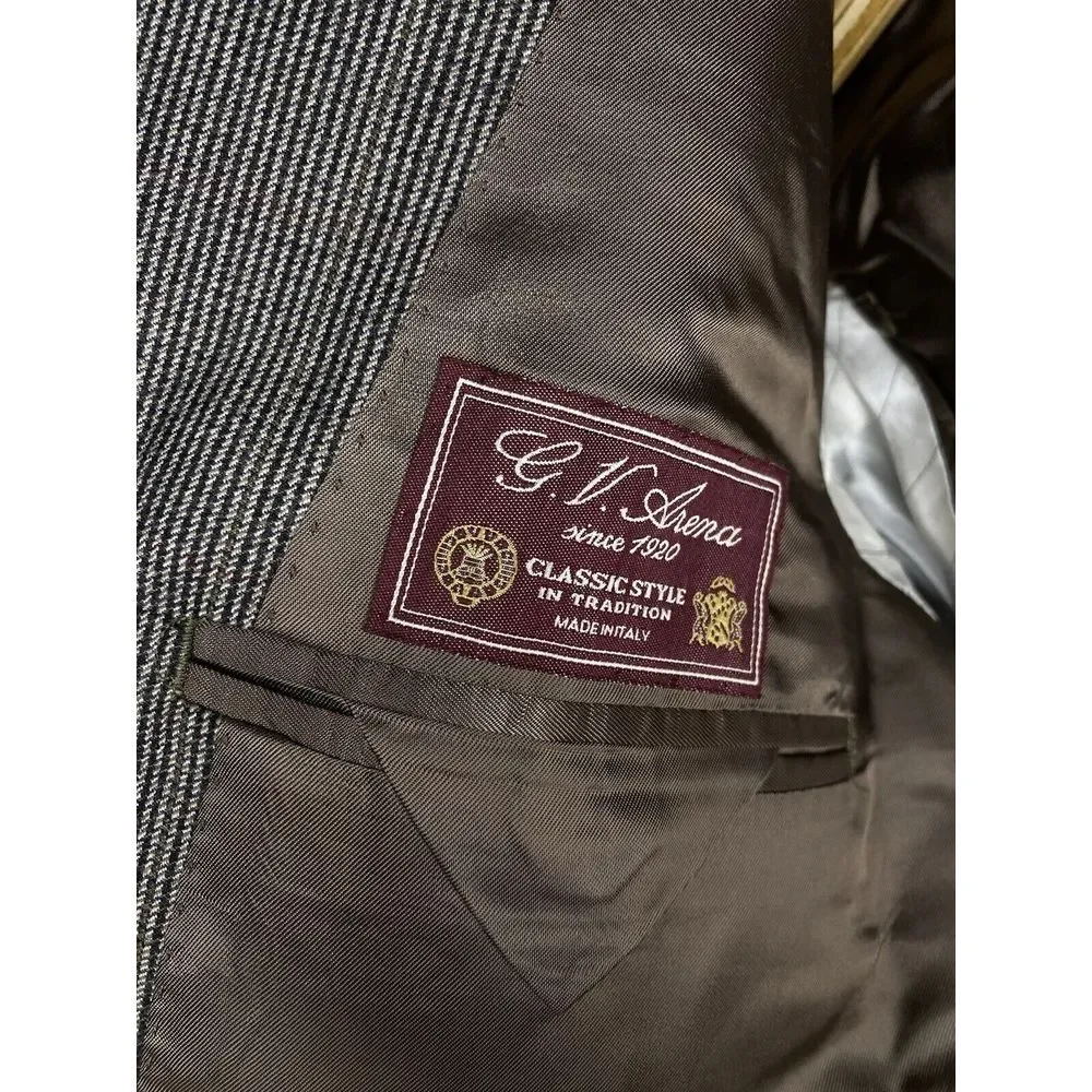 Ermenegildo Zegna Tessuto Mens Wool Three Button Sport Coat Brown White 50‎